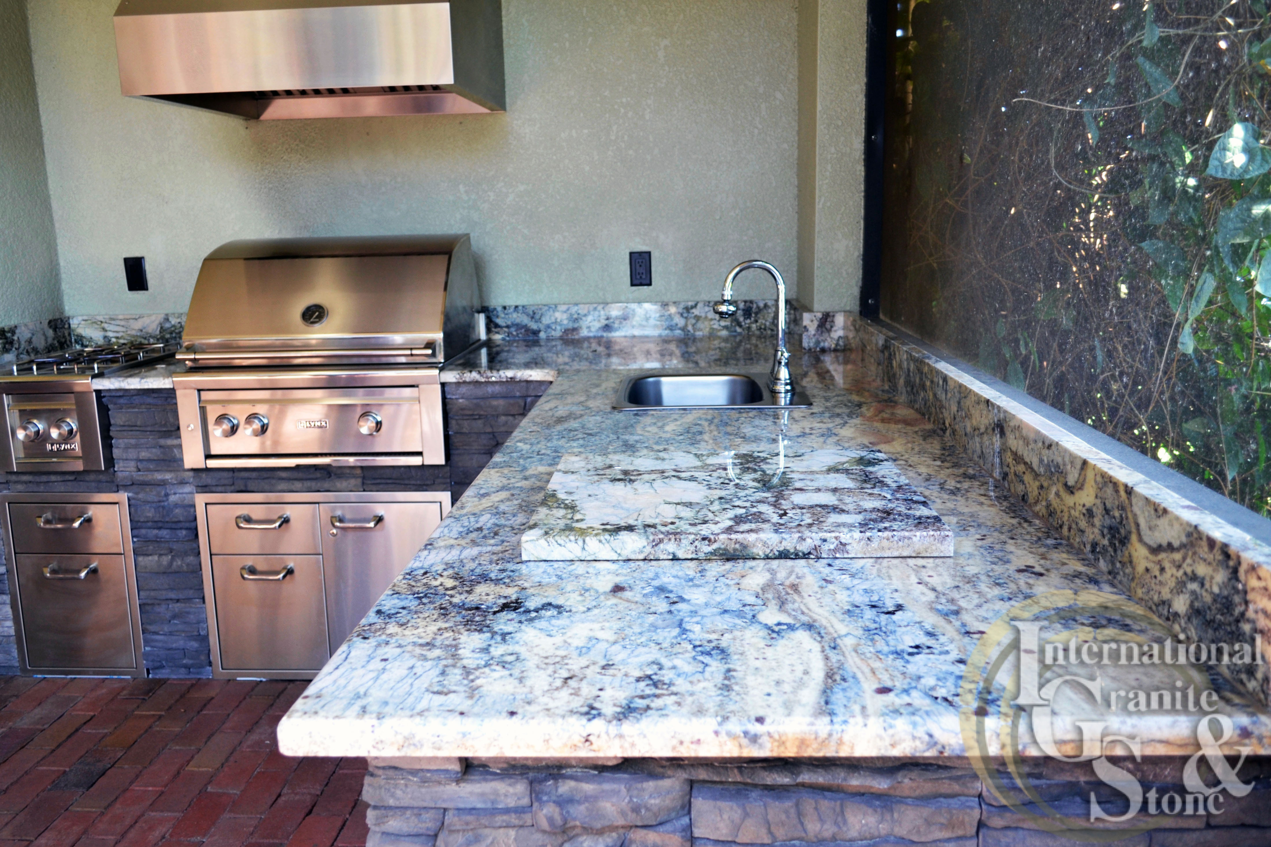 outdoor kitchen set sink granite