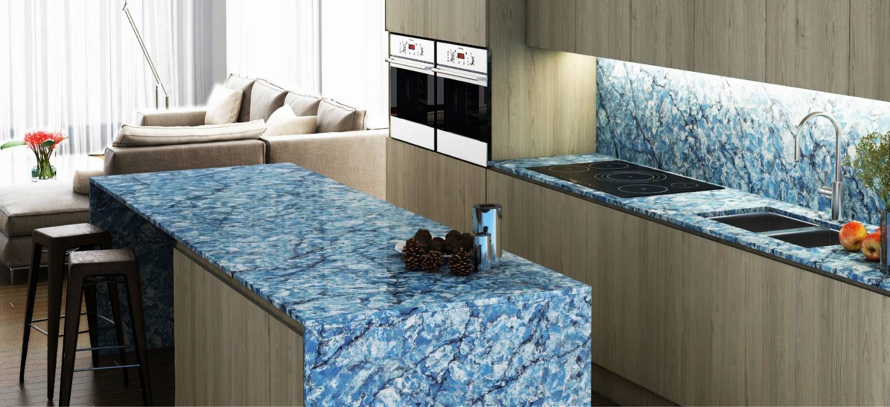 idea for kitchen wall blue countertops