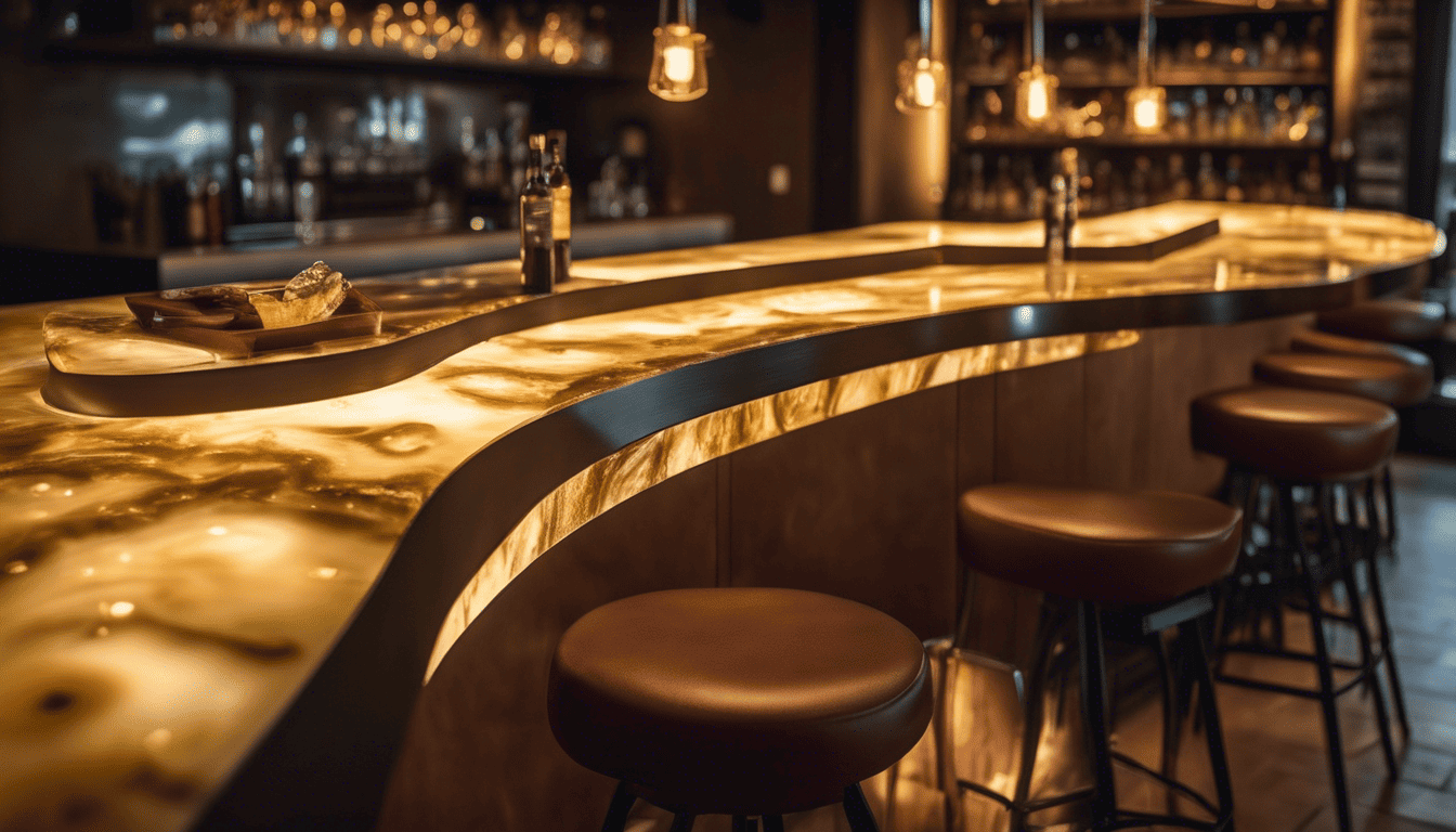 Innovative Backlit Onyx Countertops installed on a bar top